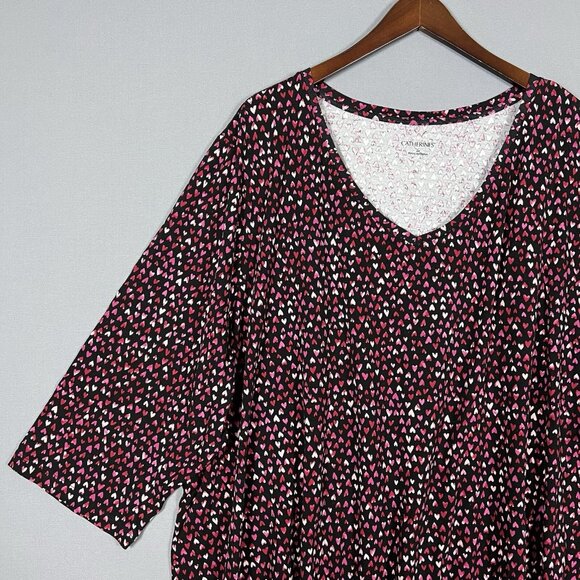 Catherines Tunic Top Womens Size 4X Heart Print Valentine's Day Pink Red Cotton - Picture 6 of 16